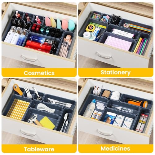 Schubladen Organizer Büro Ordnungssystem, AufbewahrungsBox, 8-teiliges Schubladen Organizer Küche, 3 Größen, Verstellbar, Rutschfester Organizer Box Für Schreibtisch, Badezimmer, Büro, Utensilien