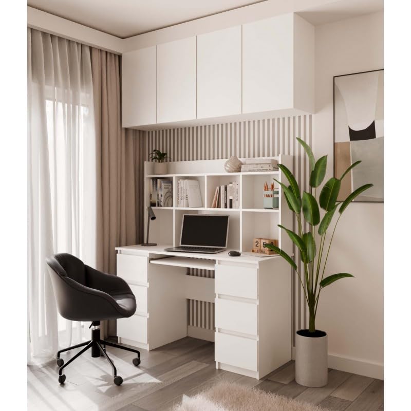 CDF Schreibtischregal Aufsatzregal 130 cm Weiß Regalaufsatz Tischregal
