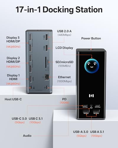 Smart Display Docking Station 3 Monitors mit 3 HDMI 2 DP für Dell/HP/Lenovo