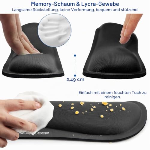 AULEEP Handgelenkauflage für Tastatur, Ergonomisch Schonende Tastatur-Pad, Memory-Schaum Handgelenk für pc, Computer, Laptop, Mac Gaming Schwarz