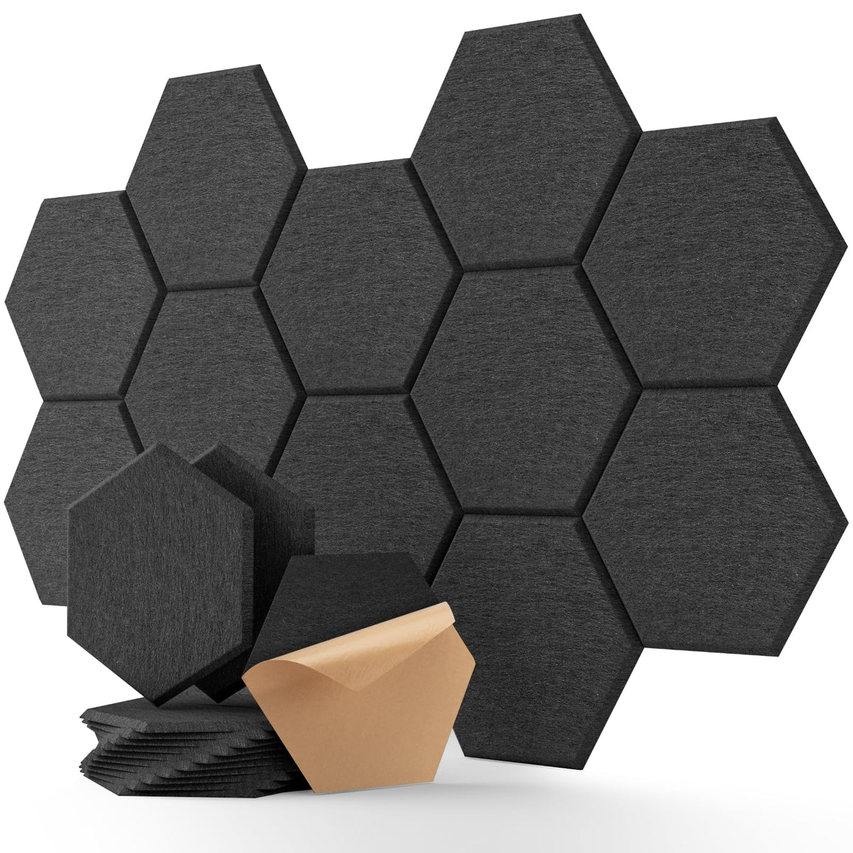 Soundsbay Hexagon Akustikpaneele Selbstklebend 12 Stück Schwarz 30x26x0.9cm