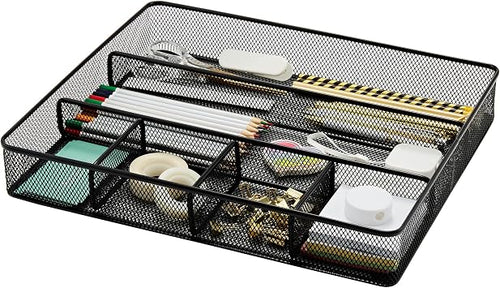 Annova Schreibtisch Schublade Organizer，Aufbewahrung Tray - Metallgeflecht mit Unterteilungen für Stifte, Schreibtischzubehör, Bad, Küche, Make-up und Bürobedarf (groß, Schwarz)