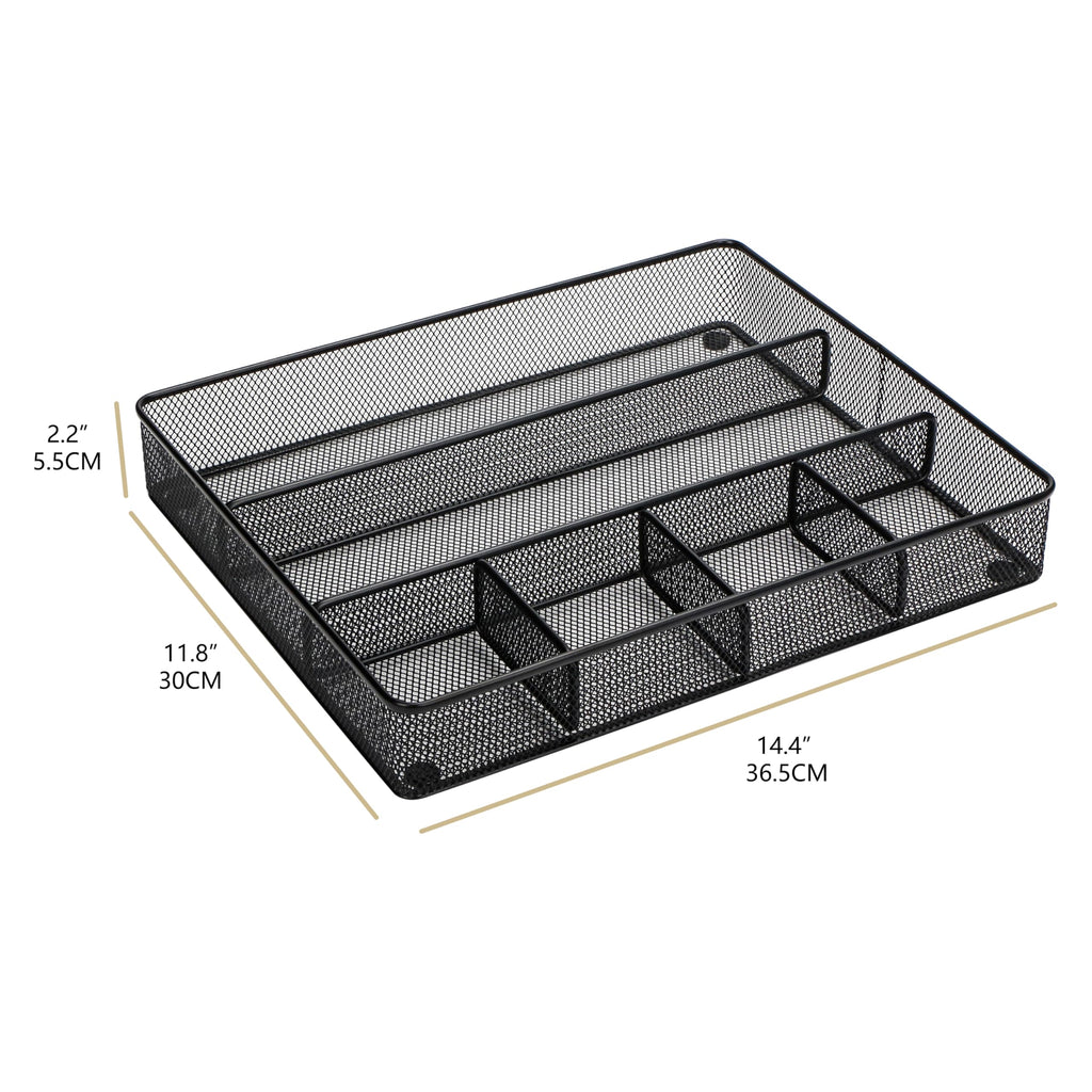 Annova Schreibtisch Schublade Organizer，Aufbewahrung Tray - Metallgeflecht mit Unterteilungen für Stifte, Schreibtischzubehör, Bad, Küche, Make-up und Bürobedarf (groß, Schwarz)