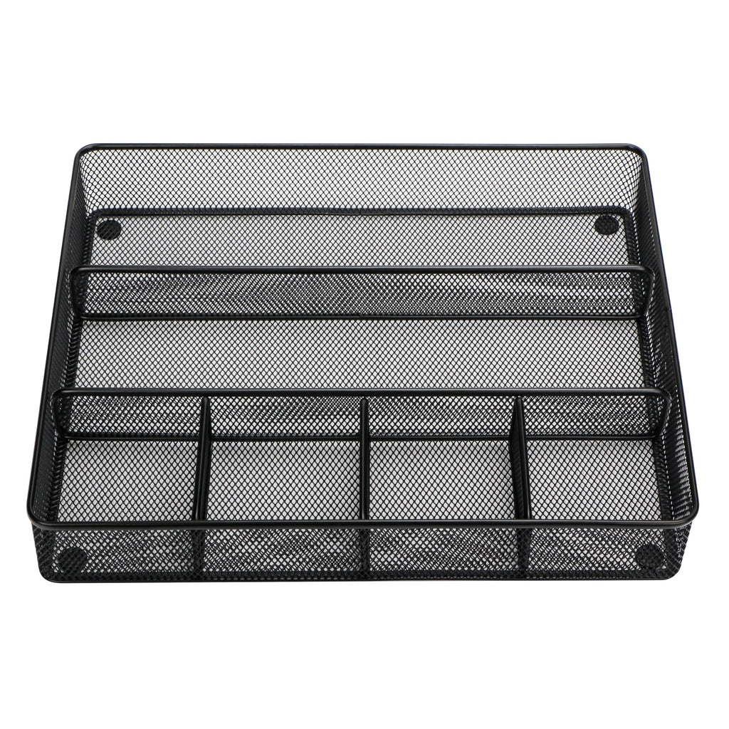 Annova Schreibtisch Schublade Organizer，Aufbewahrung Tray - Metallgeflecht mit Unterteilungen für Stifte, Schreibtischzubehör, Bad, Küche, Make-up und Bürobedarf (groß, Schwarz)