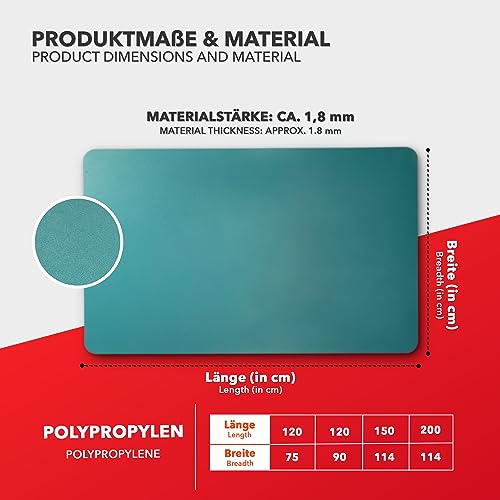 Floordirekt Bodenschutzmatte für Hartböden - farbige Bürostuhlunterlage Bodenmatte Stuhlunterlage aus Polypropylen - Stärke: 1,9 mm (Türkis, 114 x 150 cm)
