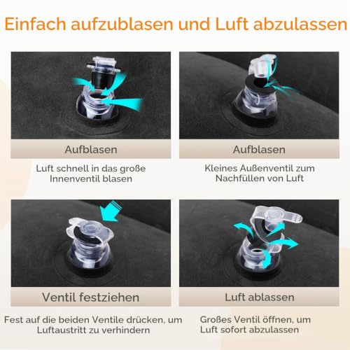 HOMCA Reise Fußstütze Kissen Aufblasbares Höhenverstellbar, Schwarz,1 Stück