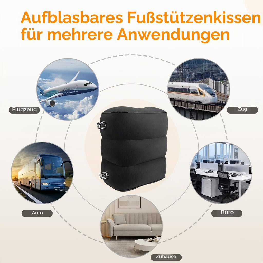 HOMCA Reise Fußstütze Kissen Aufblasbares Höhenverstellbar, Schwarz,1 Stück