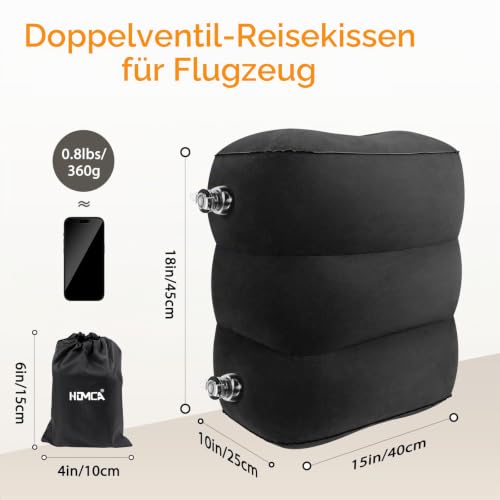 HOMCA Reise Fußstütze Kissen Aufblasbares Höhenverstellbar, Schwarz,1 Stück