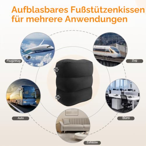 HOMCA Reise Fußstütze Kissen Aufblasbares Höhenverstellbar, Schwarz,1 Stück