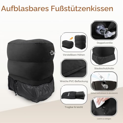 HOMCA Reise Fußstütze Kissen Aufblasbares Höhenverstellbar, Schwarz,1 Stück