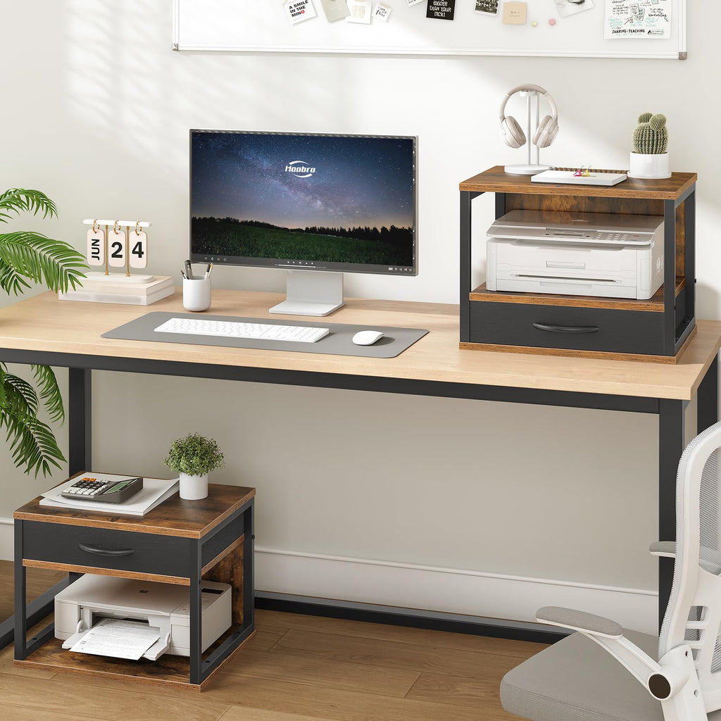 HOOBRO 2-stufiger Druckerständer, Druckertisch, Drucker Stand mit Schublade Lagerung, Druckerhalter unter dem Schreibtisch, für Homeoffice, Büro, Küche, Wohnzimmer, Rustikales Braun EBF07PS01