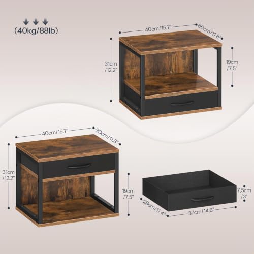 HOOBRO 2-stufiger Druckerständer, Druckertisch, Drucker Stand mit Schublade Lagerung, Druckerhalter unter dem Schreibtisch, für Homeoffice, Büro, Küche, Wohnzimmer, Rustikales Braun EBF07PS01
