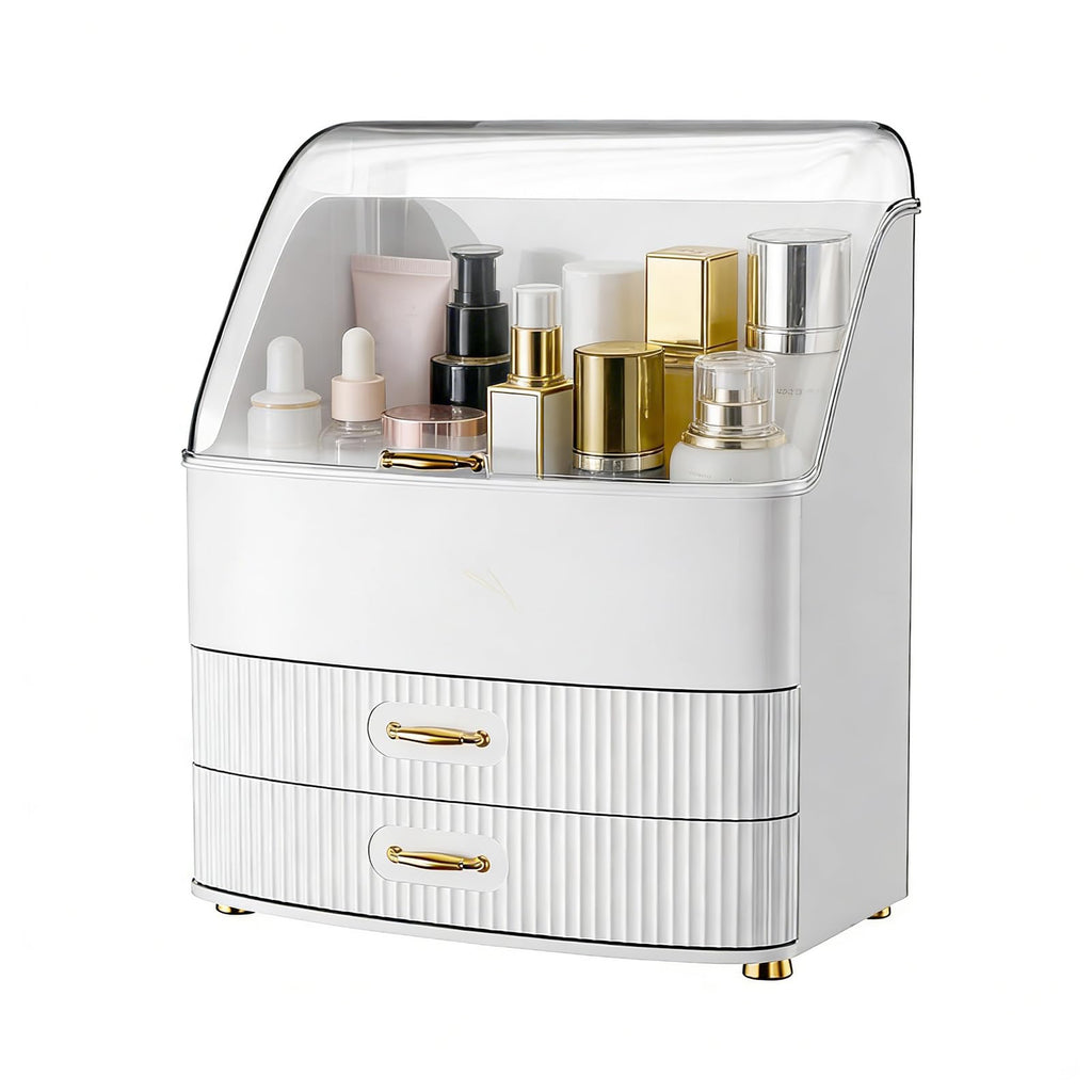 Make Up Organizer, Transparente Aufbewahrungsbox Mit Deckel, 3 Schubladen Bad Organizer, Platz Sparen, Badezimmer, Kommode, BüRo (Weiß)