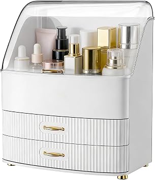 Make Up Organizer, Transparente Aufbewahrungsbox Mit Deckel, 3 Schubladen Bad Organizer, Platz Sparen, Badezimmer, Kommode, BüRo (Weiß)