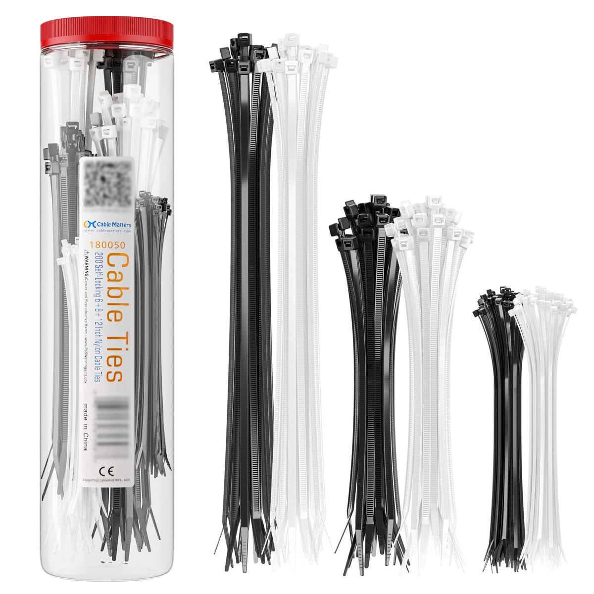 Cable Matters 200er-Set Nylon-Kabelbinder in 15/20/, 30 cm