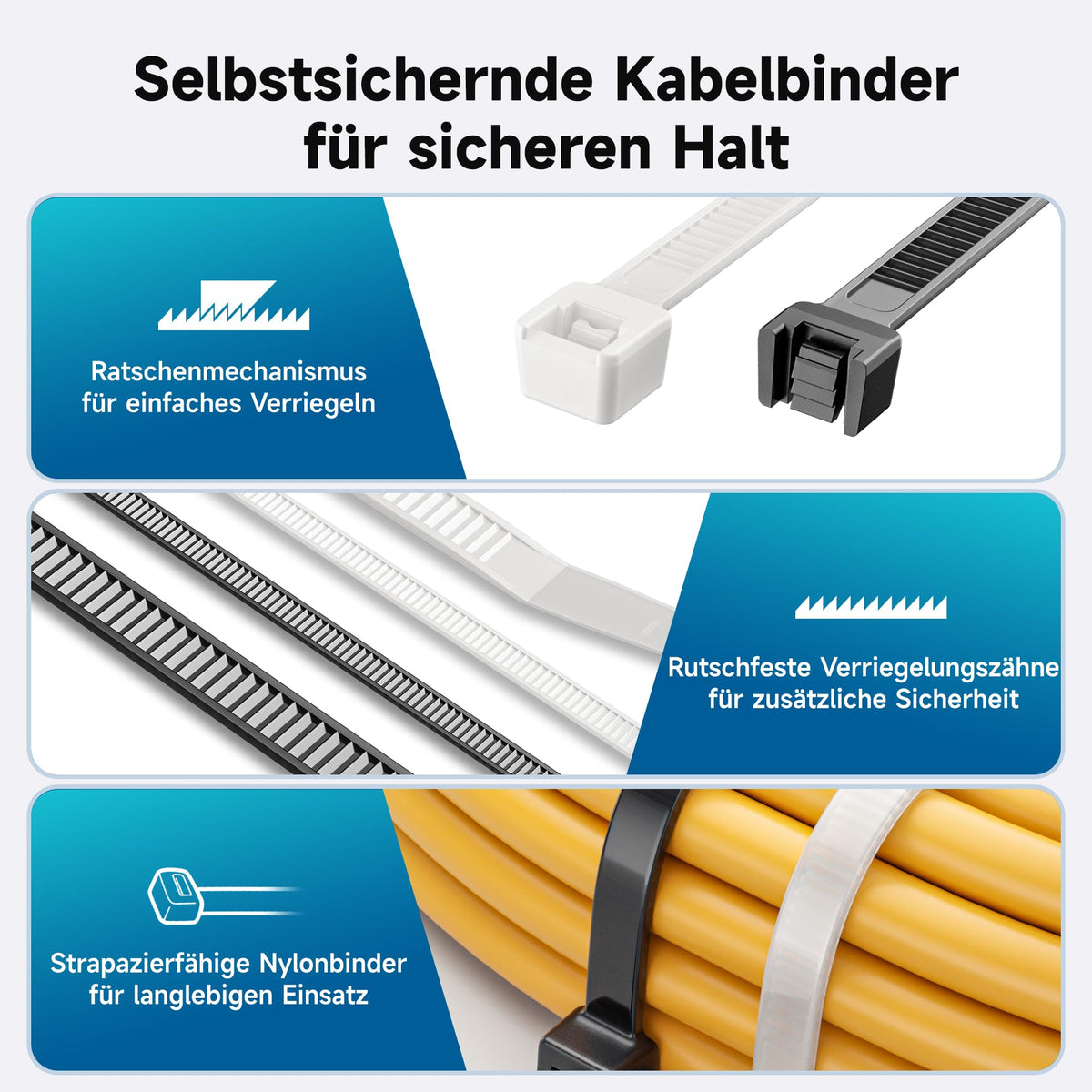 Cable Matters 200er-Set Nylon-Kabelbinder in 15/20/, 30 cm