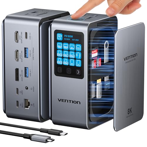 VENTION 13 in 1 Laptop Docking Station 3 Monitore, 8K 2*HDMI&1*DP, PD 100W,USB A & Type C Data Transfer Ports,SD/TF Kartenleser USB C Multiport Adapter, Kompatibel für MacBook Pro, Air/Dell/Lenovo/HP