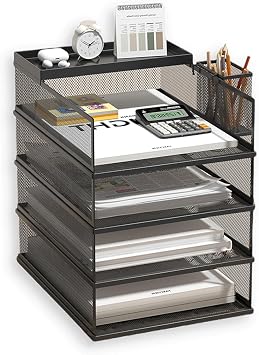 Stapelbare Briefablage mit 5 Ebenen, Büro-Schreibtisch, Papier-Organizer, Aktenablagen, Schreibtischhalter für Papierbriefzubehör, mit Stifthalter