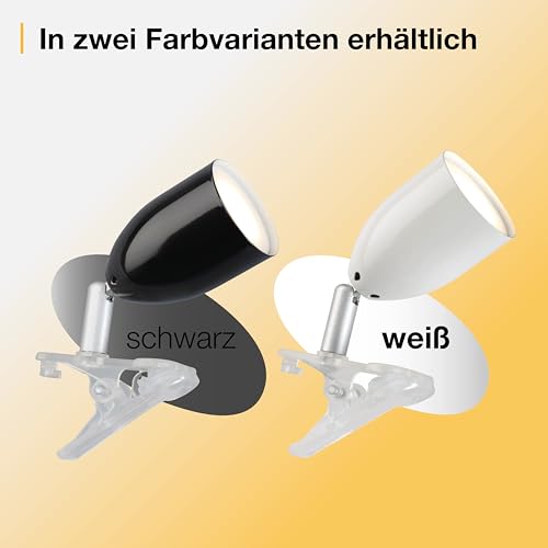 Brilliant Lampe Leo LED Klemmleuchte weiß | 1x LED-PAR51, GU10, 3W LED-Reflektorlampe inklusive, (300lm, 2700K) | Mit Schnurzwischenschalter [Energieklasse F]