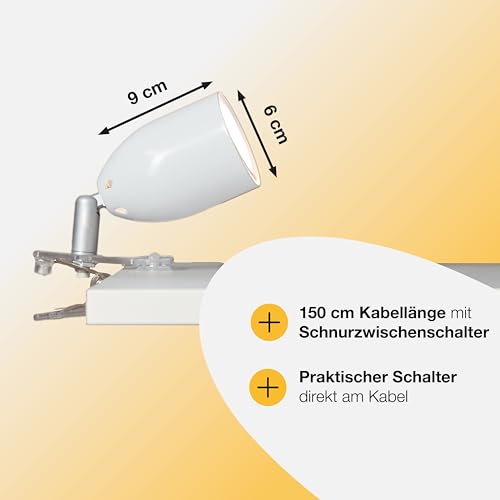 Brilliant Lampe Leo LED Klemmleuchte weiß | 1x LED-PAR51, GU10, 3W LED-Reflektorlampe inklusive, (300lm, 2700K) | Mit Schnurzwischenschalter [Energieklasse F]