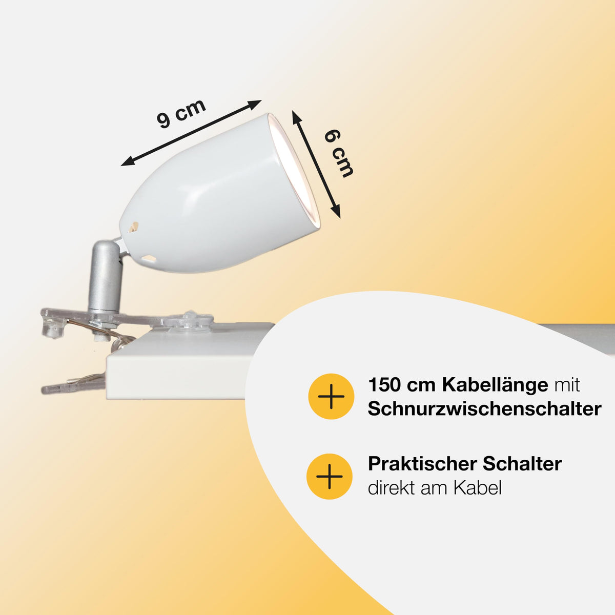 Brilliant Lampe Leo LED Klemmleuchte weiß | 1x LED-PAR51, GU10, 3W LED-Reflektorlampe inklusive, (300lm, 2700K) | Mit Schnurzwischenschalter [Energieklasse F]
