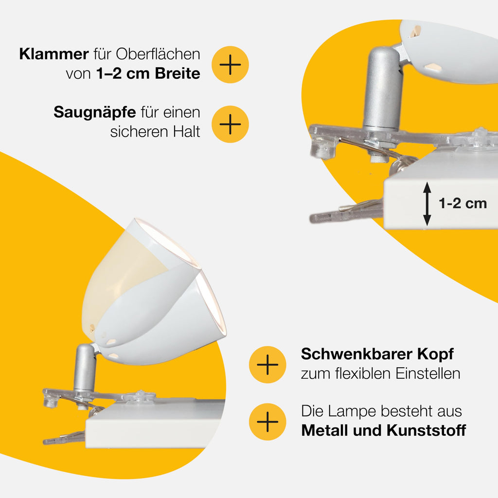 Brilliant Lampe Leo LED Klemmleuchte weiß | 1x LED-PAR51, GU10, 3W LED-Reflektorlampe inklusive, (300lm, 2700K) | Mit Schnurzwischenschalter [Energieklasse F]