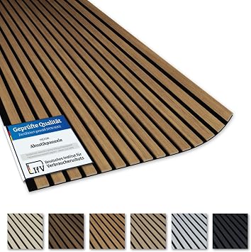 Akustiko Lamella Akustikpaneele 2 Stück 280x60cm - flexible Filz MDF Wandpaneele fugenlos - überlappende Holz Lamellenwand, Holzlamellen dünn - Akustik Wandverkleidung (3.36m² Natural Teak)