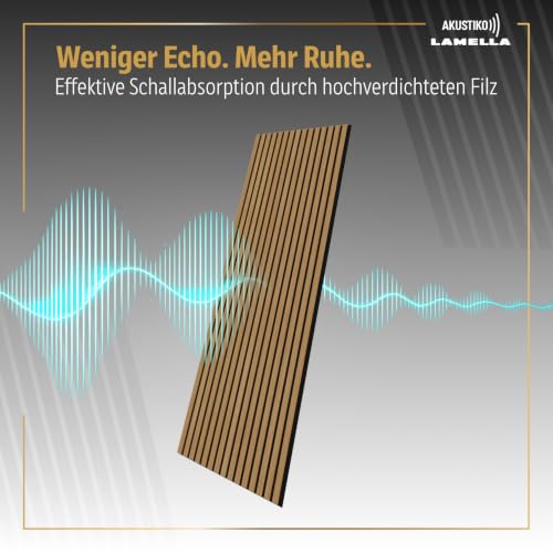 Akustiko Lamella Akustikpaneele 2 Stück 280x60cm - flexible Filz MDF Wandpaneele fugenlos - überlappende Holz Lamellenwand, Holzlamellen dünn - Akustik Wandverkleidung (3.36m² Natural Teak)
