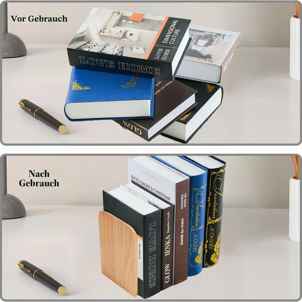 Buchstützen Holz 2 Stück (1 Paar) Buchenholz 17 x 12 x 10,5 cm - Bookends Buchstütze Holz Bücherstütze Bücherhalter DVD Regal für Zuhause, Büro und Schule