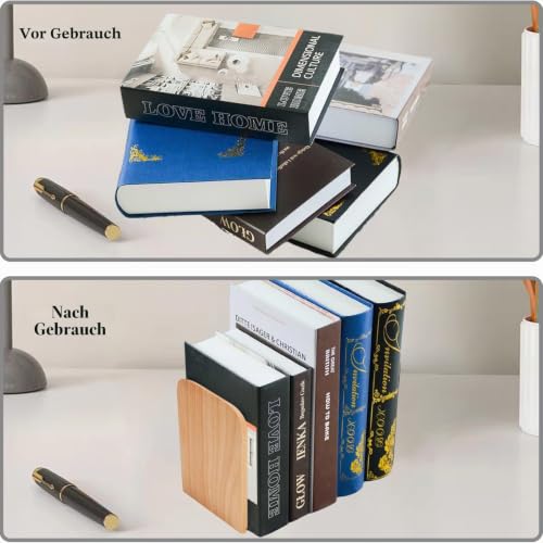 Buchstützen Holz 2 Stück (1 Paar) Buchenholz 17 x 12 x 10,5 cm - Bookends Buchstütze Holz Bücherstütze Bücherhalter DVD Regal für Zuhause, Büro und Schule