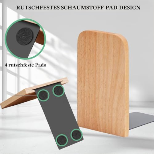 Buchstützen Holz 2 Stück (1 Paar) Buchenholz 17 x 12 x 10,5 cm - Bookends Buchstütze Holz Bücherstütze Bücherhalter DVD Regal für Zuhause, Büro und Schule