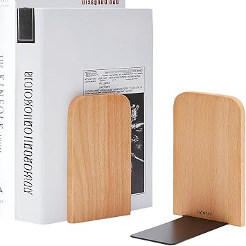 Buchstützen Holz 2 Stück (1 Paar) Buchenholz 17 x 12 x 10,5 cm - Bookends Buchstütze Holz Bücherstütze Bücherhalter DVD Regal für Zuhause, Büro und Schule