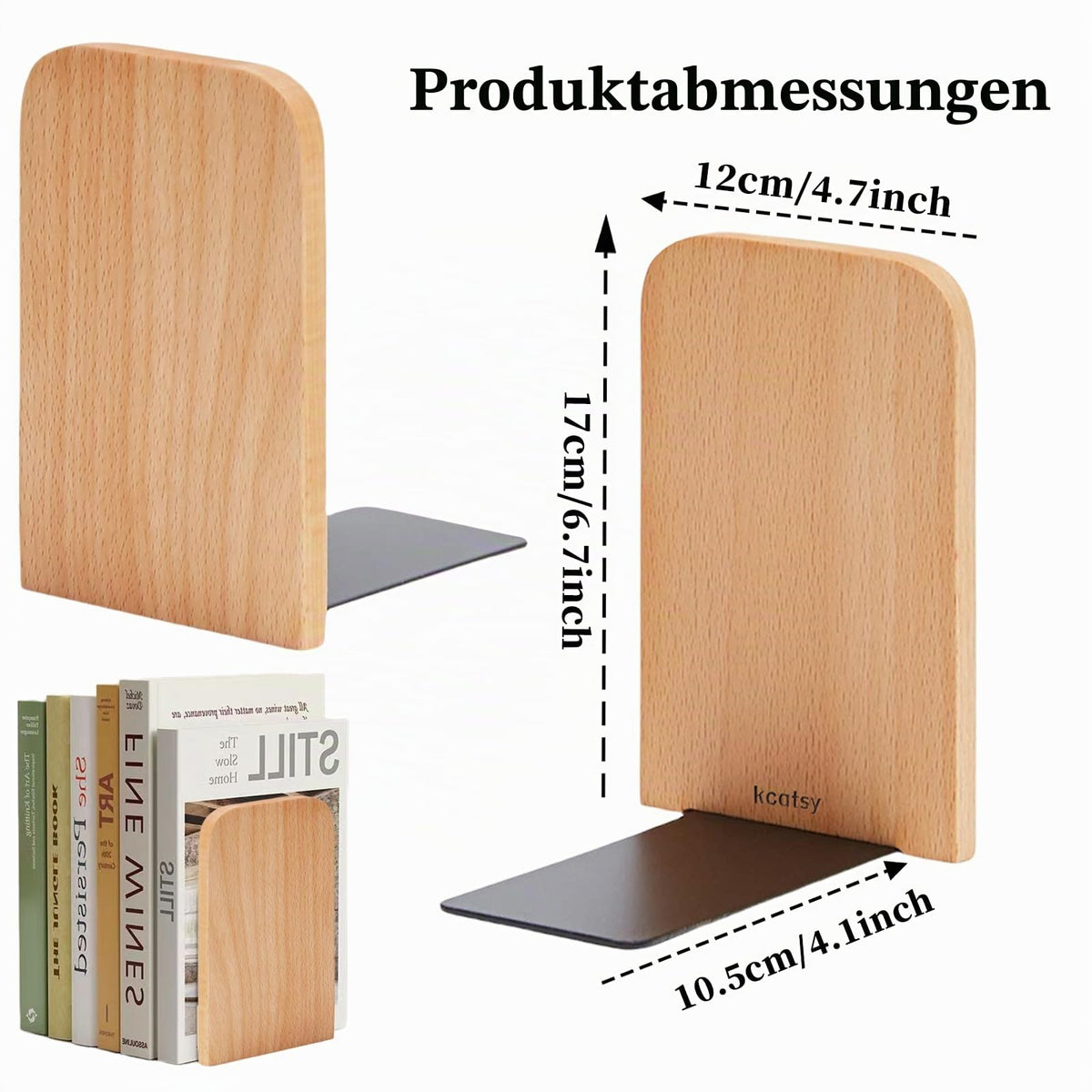 Buchstützen Holz 2 Stück (1 Paar) Buchenholz 17 x 12 x 10,5 cm - Bookends Buchstütze Holz Bücherstütze Bücherhalter DVD Regal für Zuhause, Büro und Schule