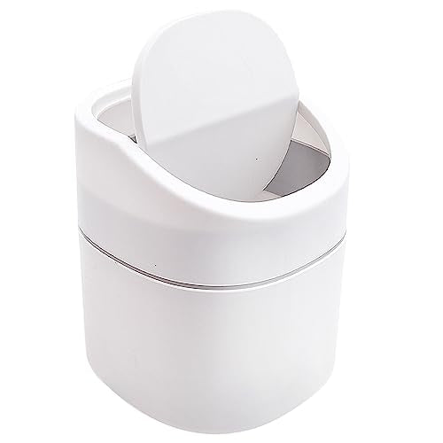 Tischmülleimer mit Deckel, Klein und Praktisch, Kunststoff Papierkorb für Wohnzimmer, Büro, Badezimmer und Schreibtisch, 2L Fassungsvermögen für Kosmetik, Taschentücher und Abfälle (Weiß)