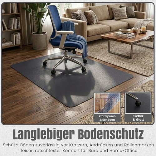 LP Projekt Bodenschutzmatte 74x120cm – rutschfeste und strapazierfähige Bürostuhlmatte für Hartböden und Teppich | Grau Bodenschutzmatte für Zuhause & Büro | Erhältlich in verschiedenen Größen