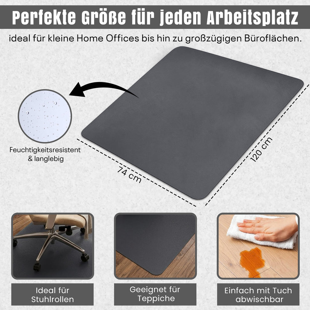 LP Projekt Bodenschutzmatte 74x120cm – rutschfeste und strapazierfähige Bürostuhlmatte für Hartböden und Teppich | Grau Bodenschutzmatte für Zuhause & Büro | Erhältlich in verschiedenen Größen