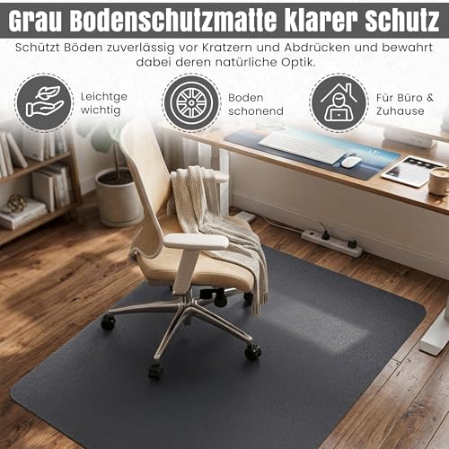 LP Projekt Bodenschutzmatte 74x120cm – rutschfeste und strapazierfähige Bürostuhlmatte für Hartböden und Teppich | Grau Bodenschutzmatte für Zuhause & Büro | Erhältlich in verschiedenen Größen