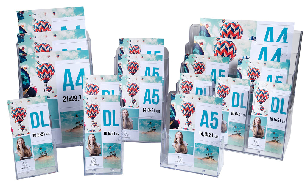 Exacompta 73058D 10er Pack Tischprospekthalter Exacyrl für 10 x 21 cm aus robustem Acryl gefertigt aus einem Guss kristall ideal für Schreibtisch und Büro Verkaufsbüro Flyerhalter