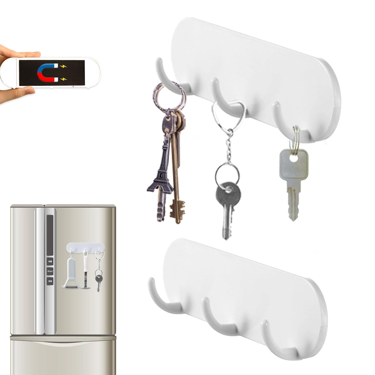 2er-Pack Magnetischer Schlüsselhalter mit 3 Haken für Kühlschrank, Küche und Waschküche