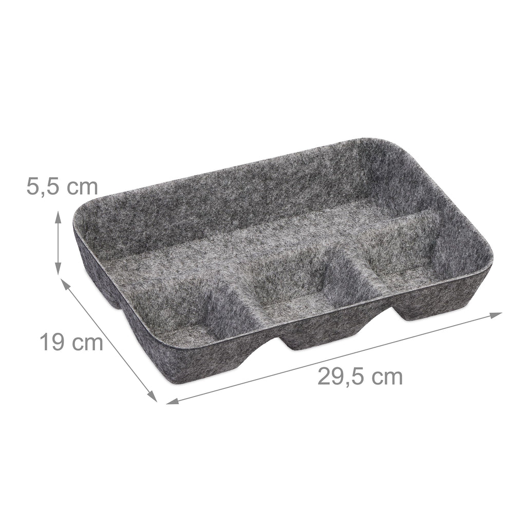 Relaxdays Schubladen Organizer Filz, Ordnungssystem Schreibtisch, HBT: 5,5 x 29,5 x 19 cm, 4 Fächer, Filzkorb, hellgrau