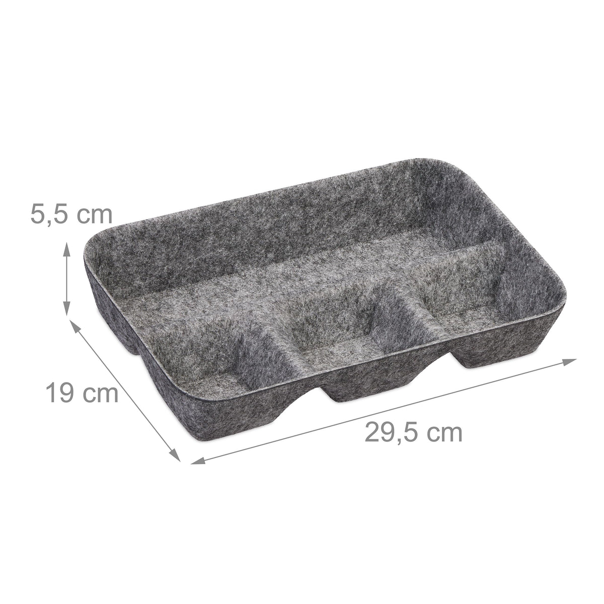 Relaxdays Schubladen Organizer Filz, Ordnungssystem Schreibtisch, HBT: 5,5 x 29,5 x 19 cm, 4 Fächer, Filzkorb, hellgrau
