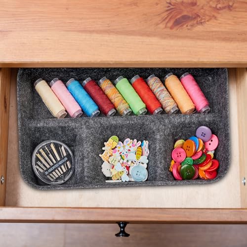 Relaxdays Schubladen Organizer Filz, Ordnungssystem Schreibtisch, HBT: 5,5 x 29,5 x 19 cm, 4 Fächer, Filzkorb, hellgrau