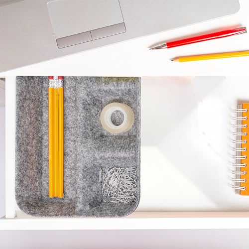 Relaxdays Schubladen Organizer Filz, Ordnungssystem Schreibtisch, HBT: 5,5 x 29,5 x 19 cm, 4 Fächer, Filzkorb, hellgrau