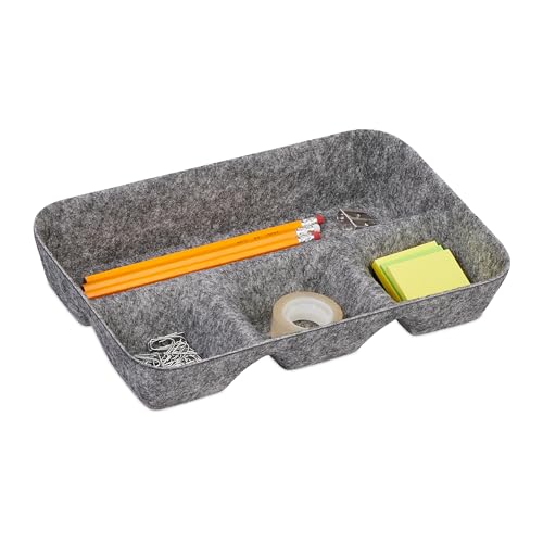 Relaxdays Schubladen Organizer Filz, Ordnungssystem Schreibtisch, HBT: 5,5 x 29,5 x 19 cm, 4 Fächer, Filzkorb, hellgrau