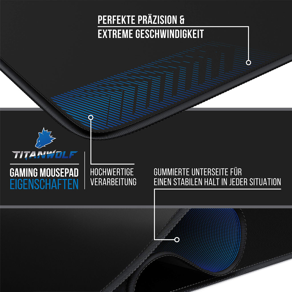TITANWOLF - Übergröße Mauspad Gaming Titanwolf 1200x400mm - XXXL Mousepad groß Motiv - Tischunterlage Large Size - verbessert Präzision und Geschwindigkeit - XXL z.B. für Logitech Maus und Tastatur