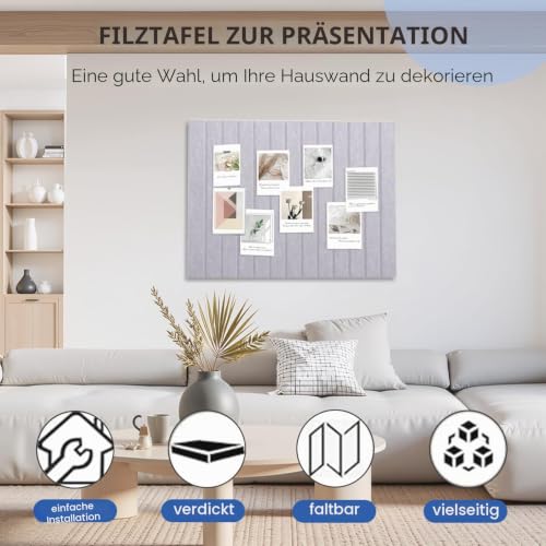 Pinnwand Filz Selbstklebend 60x40cm – 0,9cm dicker Akustikfilz,ohne Bohren montierbar,als Vision Board,Fototafel oder Familienkalender für Wohnzimmer, Kinderzimmer & Homeoffice,Helles Kamel