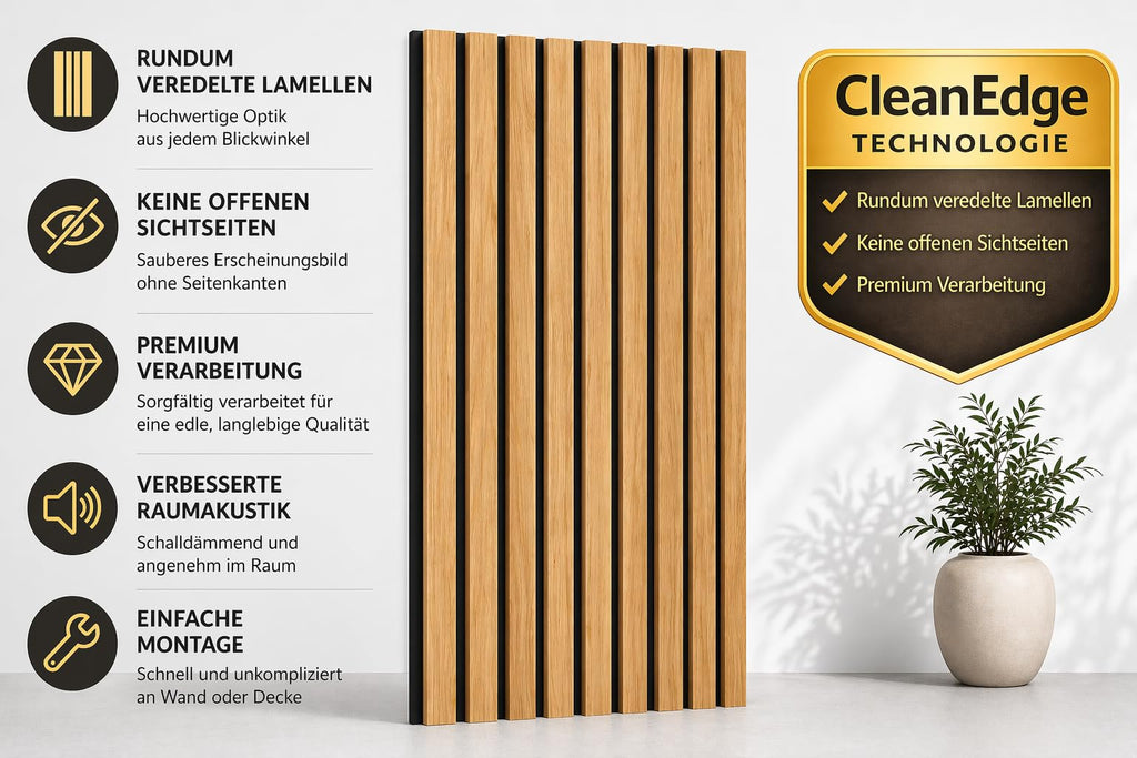 Leiste24 Akustikpaneel 2600 x 400 mm Schwarz Eiche Natur