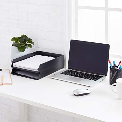 Amazon Basics Kunststoff-Organizer, Briefablage, Rechteckig, 2 Stück, 24.6 x 5.6 x 33 cm, Schwarz