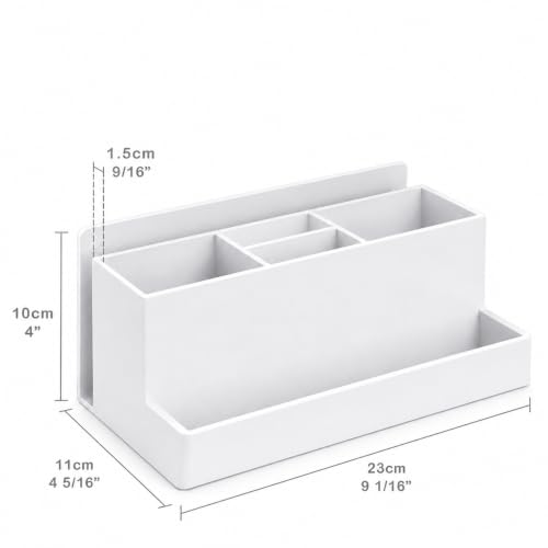 Acrimet Büro Organizer mit 6 Fächern, Schreibtisch Organizer für Stifte, Bürobedarf, Schreibwaren und Zubehör, Kunststoff, Weiß