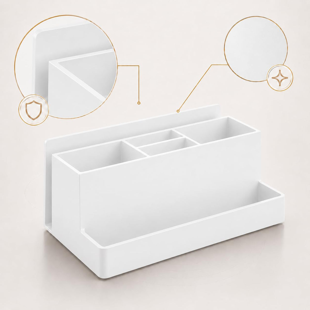 Acrimet Büro Organizer mit 6 Fächern, Schreibtisch Organizer für Stifte, Bürobedarf, Schreibwaren und Zubehör, Kunststoff, Weiß